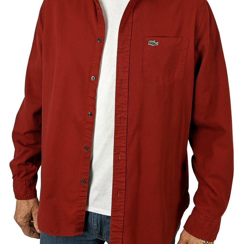 Lacoste Red Button Down Shirt Regular Fit Cotton Size S